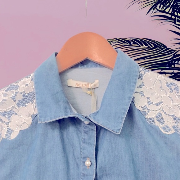 🆕 SCUSI - Denim-look Tunic - Lace Shoulders - Size M 🌺🌺🌺 - Picture 8 of 15